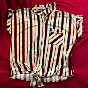 Ladies top. Size-medium. White with muti-colored stripes